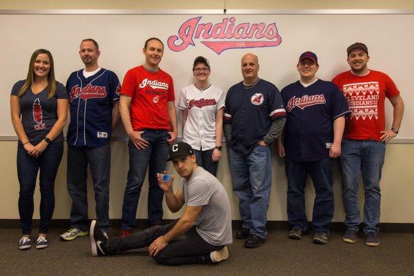 The Cleveland office Indians fans flex some Major League moves for Opening Day!