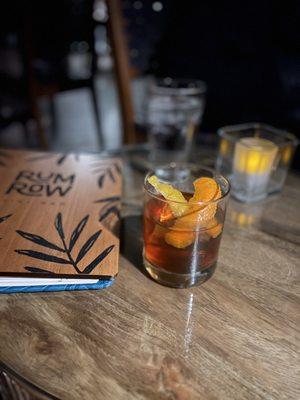 "Years of Darkness" a rum version of an Old Fashioned