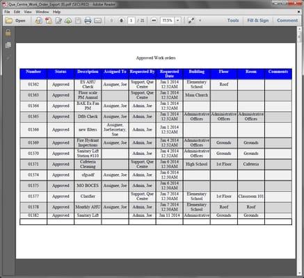 Work Order Report Export