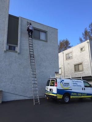 Raymond was able to climb up at least 40' to access our roof. Made quick repairs to our A/C. Cordial and friendly technician!