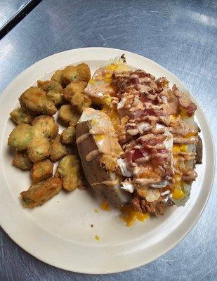 Max loaded Potato w/ side of hand battered Okra.