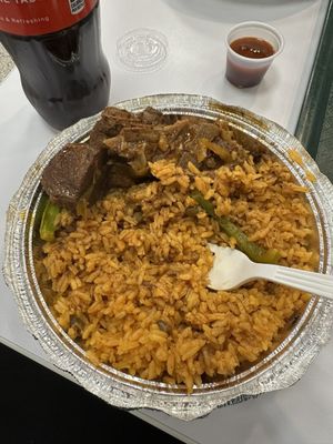 Arroz con gandules with lamb stew.