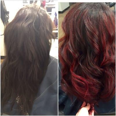 Before and after red balayage