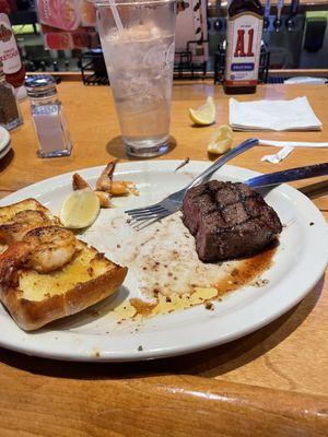 Steak and shrimp in progress