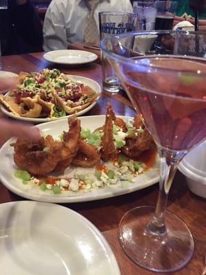 Utopia cocktail; Buffalo Shrimp; Ahi Nachos