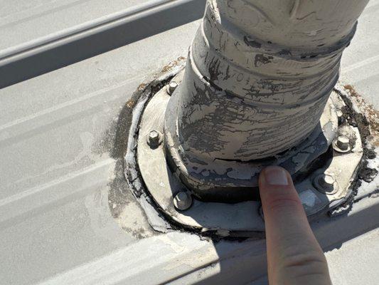 Deteriorated Boot Flashing on roof.  This will cause a roof leak.