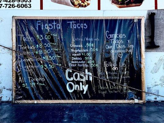 Fiesta Tacos Pricing Menu