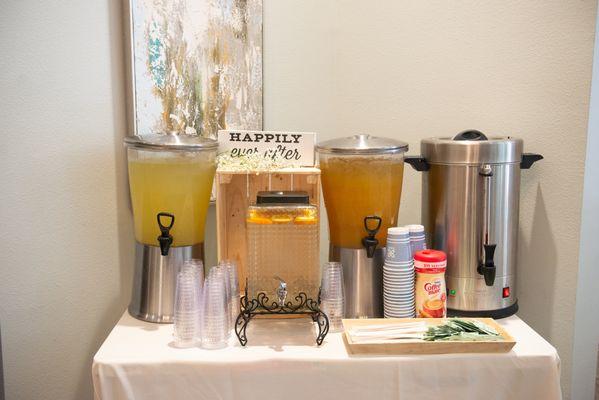 beverage station: calamansi juice, mango juice and coffee