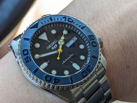 They do Seiko mods!! Yacht master bezel, sapphire domed crystal, Mercedes hands with a yellow second hand