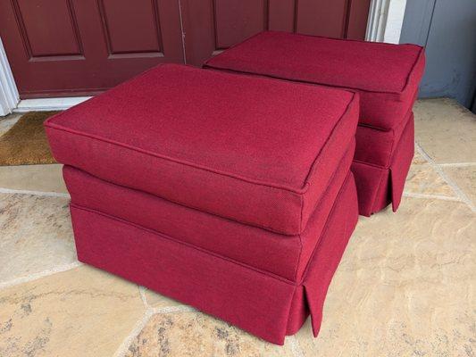 JA Quality Upholstery re-upholstered our 35 year old Ethan Allen ottomans. We are extremely happy with the careful job performed.