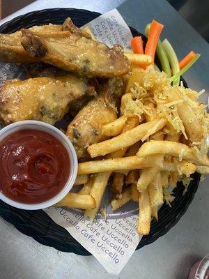 Garlic Parmesan wings with garlic fries