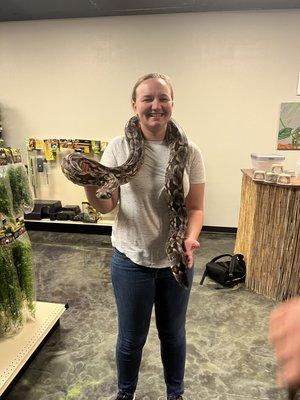 Conquering her fear with a Dumerils Boa!