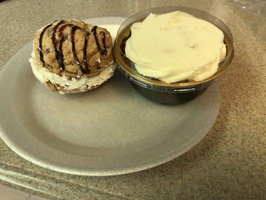 Chocolate chip cookie sandwich and apple crisp