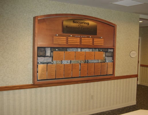 Wood, Glass, Alumamark and Faux Stone make this plaque a stunning entrance attraction at the Mennonite Home in Lancaster, PA.