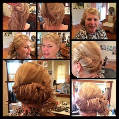 Up-do with a hair halo to short layered hair