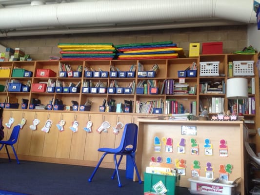 Kindergarten classroom cubby wall