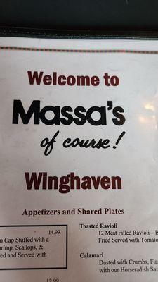 Massa's menu