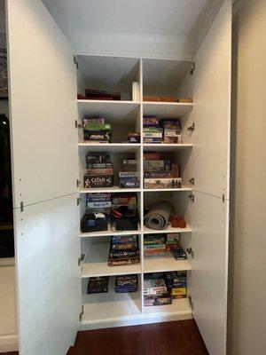 We collected quite a few board games during COVID.  Beverly and team created a wonderful storage space!