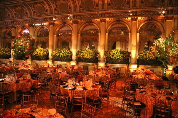 Jupiter Medical Center Fall Gala at The Plaza Hotel Ballroom. Balconies transformed into giant baskets overflowing with sunflowers.