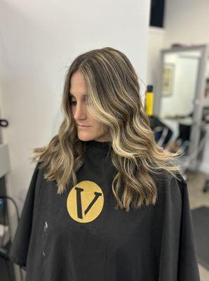 Balayage with root color.