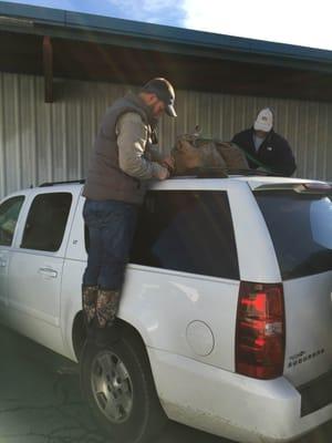 Crazed oyster lover (and duck hunter) from Raleigh had to get our oysters in (or on top of) his Suburban.