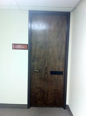 Door to office, follow signs to their suite or it's hard to find.