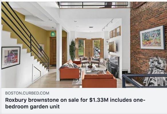 Our new listing was just featured in Curbed Boston -https://boston.curbed.com/2018/10/15/17965250/roxbury-brownstone-on-sale