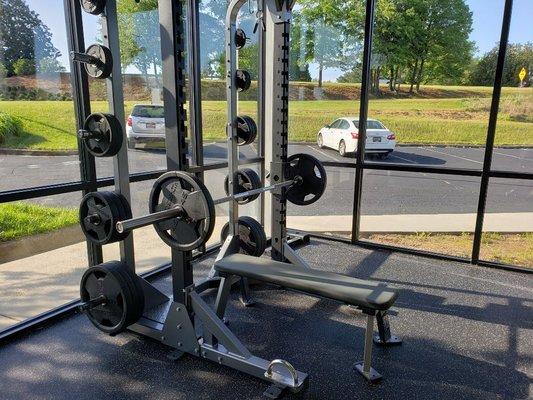 Powerrack set up for bench pressing.