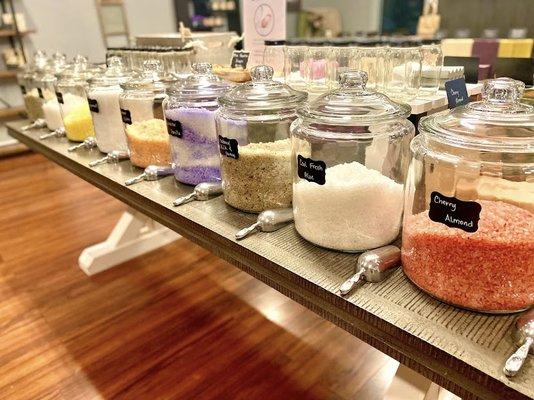 Bath salt bar. Scoop your own bath salts, layer, mix and match.