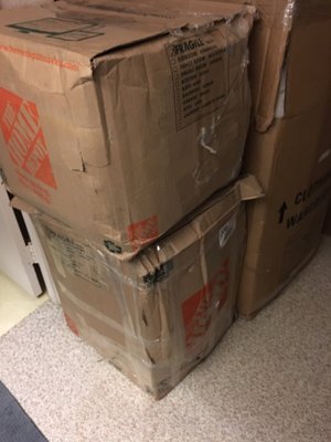 These boxes were purchased brand new from Home Depot when picked up 7/3/17. Arrived 9/15 within holes and rips and everything damaged.