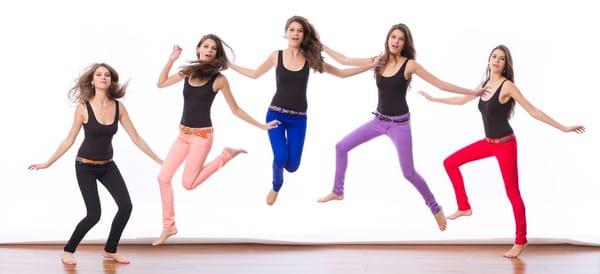 Our Selection in vibrant colored jeans and 4-way stretch pants