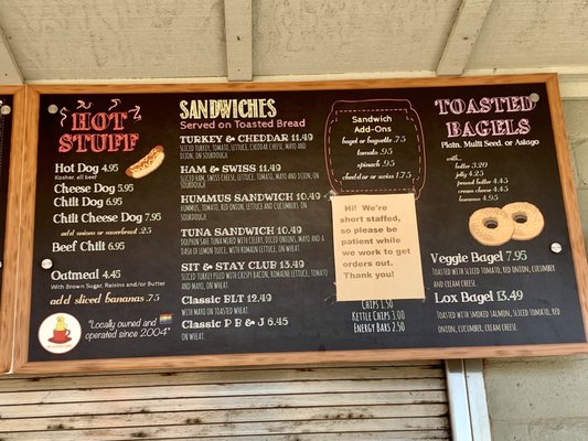 Menu as of August 2022