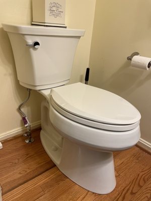 New toilet. Leveled and installed on leveled flange. Leak free!