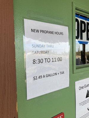 Propane Sales Hours