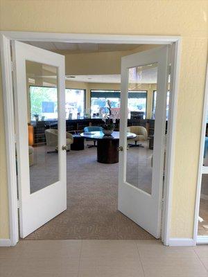 Open doors into the study area of the Reading Room