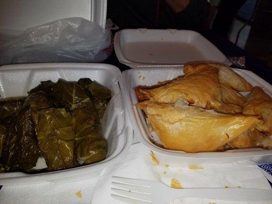 Dolmathes (stuffed grape leaves) and Tiropita (cheese pie) My personal favorites