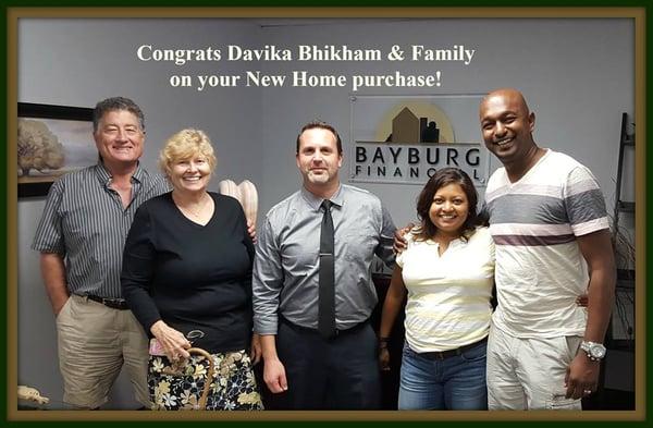 Congratulations to Davika Bhikham & family on their New Home Purchase! #bayburg #adambayer #treatingloansasouro­wn #mortgage #florida