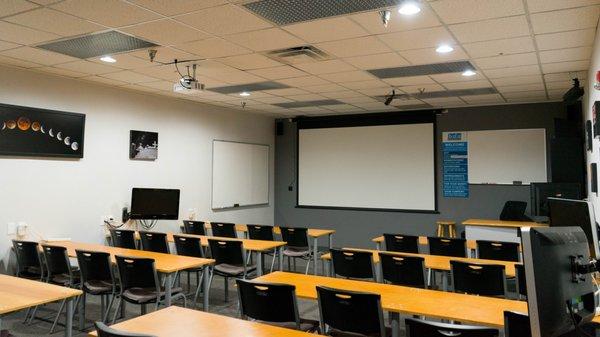 Our classroom is equipped with a projector, monitors, surround sound system, free snacks and enough room for 32 students!