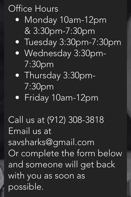 Office hours and contact info.