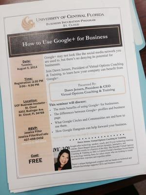 Training on Google+ for the UCF Business Incubator