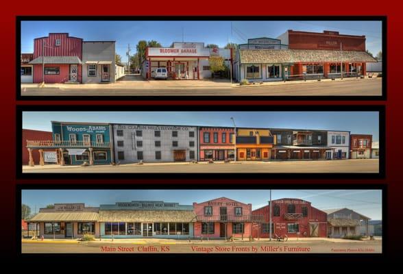 Look back in time with our bright colored store fronts that represents businesses past.