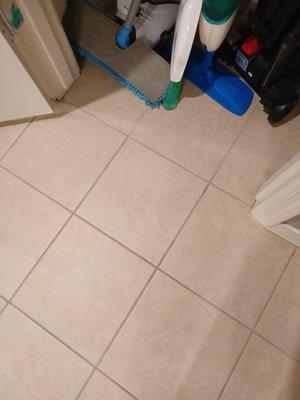 Still drying, but you can see original color in the closet and cleaned tile next to it.