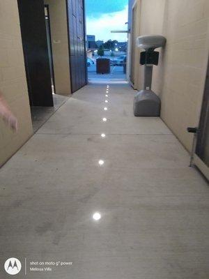 Lighted pathway to the restrooms.