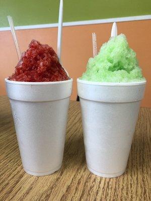 Large strawberry and lemon lime snow cones