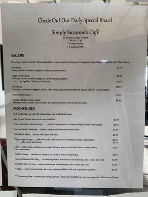 Suzanne's Cafe, lunch menu.