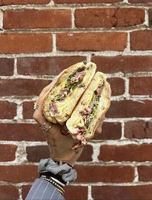 "Prepare to be totally 'pastrami-fied' by this flavor-packed sandwich!