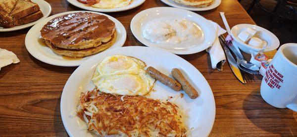 Pumpkin pecan grandslam and a side of biscuits and gravy.