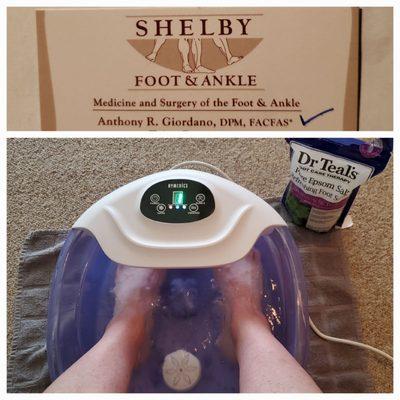 So his suggestion is 3 x a week a foot soak with heat for my arthritis in my right foot. My new purchase and It helps at night.  6/14/2023