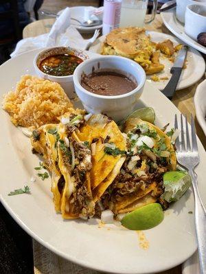 Berria Tacos with rice and beans and a little au jus for dipping...excellent!