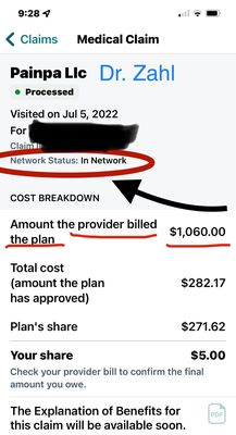 Copy of In-Network payment EOB for 7/5/22 office visit to Dr. Zahl